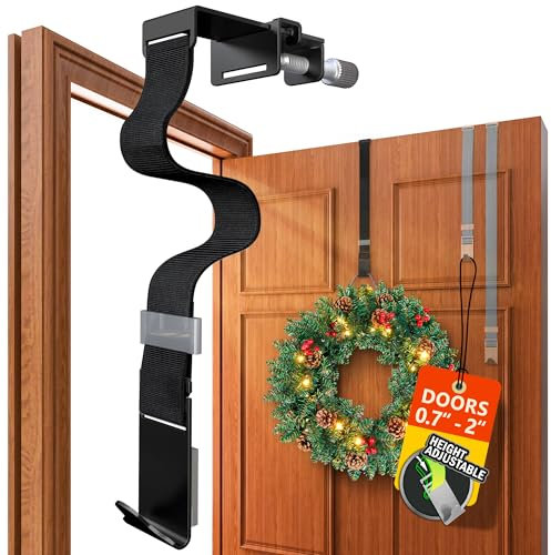 Menz Wreath Hanger for Front Door - Adaptable Wreath Holder for Front Door, Decoration Hanger, Decoration Hook for Christmas, Easter and Halloween, Christmas swags Outdoor Holder, Black