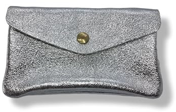 Porte-Monnaie Femme en Cuir Véritable Irisé, 15 cm x 8 cm, 3 Compartiments avec Fermeture Zippée, Protecteur RFID, Fabrication Italienne (Gris Metal)
