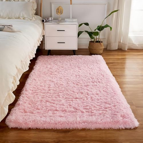 XUEDNGM Teppich Schlafzimmer Flauschig 125 x 160 cm Flauschige Oberfläche, Pflegeleicht Und Robust, Super Soft Moderner Dicher Teppich Schlafzimmer Bettvorleger, Rosa