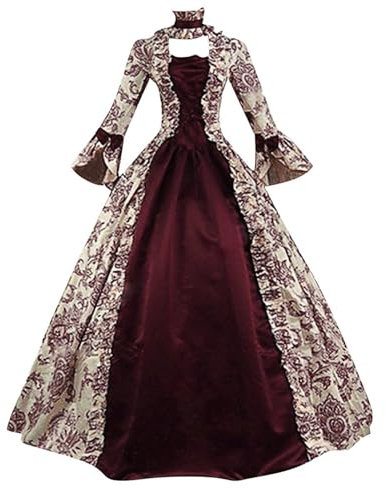 MEIbax 2024 Robe Rétro Médiévale Femme Victorienne Reine Costume Grande Taille Manches Trompette Renaissance Gothique de Soirée Cocktail Elegante Deguisement Halloween Carnaval