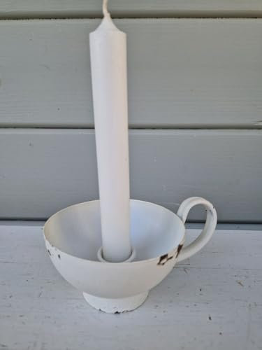 Arinosa Kerzenhalter Tasse Shabby Weiß Metall D10xH7cm + 3cm für Stabkerzen