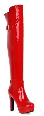 Donna Stivali sopra Il Ginocchio Tacco Grosso Sexy Vestito di Moda Matrimonio Tacco Alto Coscia Stivali Alti Plateau Stivale Lungo,Rosso,40 EU