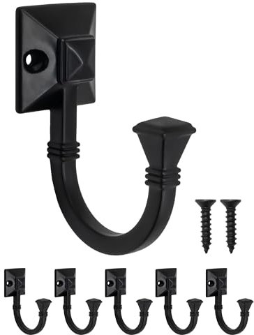Fuxxer® 5x Massive Eisen-Haken, Garderoben-Haken, Wand-Haken, 5er Set, schwarz