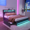 LONELYO Bett 160x200 mit Lattenrost, Doppelbett mit Stauraum, Polsterbett 160x200cm, LED-Beleuchtung, 4 Schubladen, USB- und Typ-C-Anschlüsse, Grauer Stoff, modernes Stauraumbett