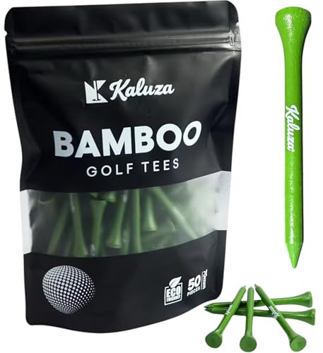 Kaluza Bamboo Golf Tees – 50 Pack | 70mm Eco-Friendly, Biodegradable & Durable | Sustainable Alternative to Plastic | Perfect Secret Santa Gift for Golfers (Green)