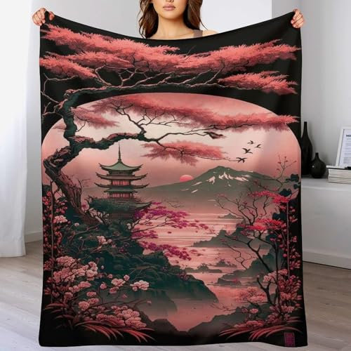 AAPZY Japan Style Decke,Vier Jahreszeiten Weich Wohndecke Decke Schlafdecke Sofadecke Plüschdecke Pelzdecke Printdesign Couchdecke Flannel Bett Decke (150×200cm)
