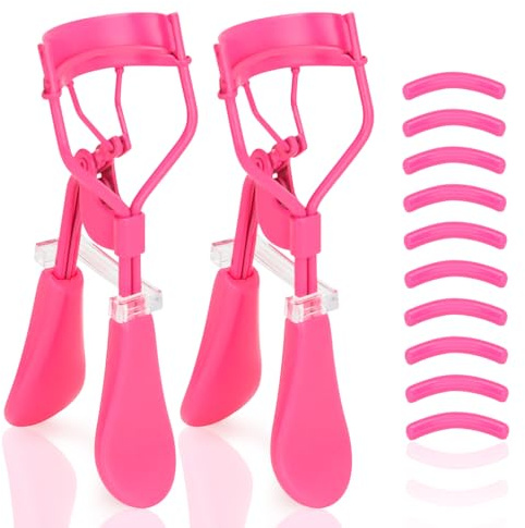 ODELY Wimpernzange mit Pads, Wimpernzange 2 Stück mit 10 extra Silikon Ersatzpads, bequemer Griff für müheloses Curling - Wimpern für die perfekte Augenkontur (Hellrosa)