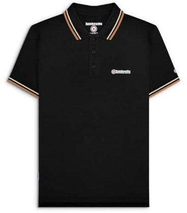 Lambretta Mens Tipped Polo Shirts (UK, Alpha, M, Regular, Regular, Black/Wood Ash/Tobacco)