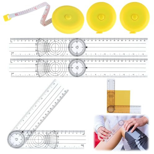 3 Stück Goniometer Physiotherapie, PVC Winkelmesser Schule mit 3 Klein Maßband, Transparente 360° Drehung Winkelmesser Physiotherapie, Gelenkmesser für Sporttherapie