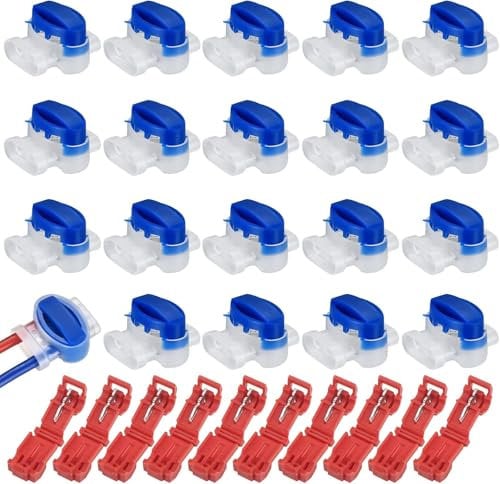 20 Waterproof Wire Connectors Cable Connectors for Robotic Lawn Mowers Accessories, Gel Electrical Wire Connector for Lawnmower Connector Automower Irrigation Applications + 10 T-Tap Terminals