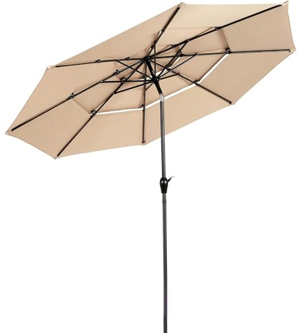 Taoplay Sonnenschirm 250 cm – Höhenverstellbar, Kippbar, UV-Schutz, Rund – Garten Parasol für Balkon, Terrasse, Patio, Balkon Sonnenschirm mit Kurbel und Fuß (No Ständer), MoränenBeige