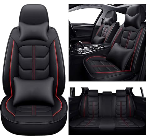 Autositzbezüge Für Kia Sportage GT Line(QL) 2015-2024 2025, Sitzbezüge Auto Universell, PU Leder, Wasserdichtes，Atmungsaktives, Kopf- und Lumbalkissen(Black red)