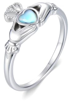 MUUYON Mondstein-Claddagh-Ringe 925er Sterlingsilber irischer Claddagh-Herz-Mondstein-Ring Schmuckgeschenke für Frauen