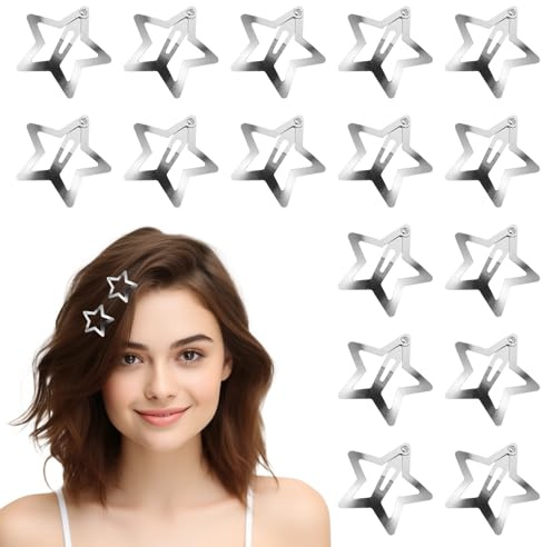 Funalix 20 Stück Metall Stern Haarspangen, Y2K Haarschmuck mit Netten Pentagramm Hair Clips und Ausgehöhlte Sterne-Haarnadel, Haarspangen für Frauen und Mädchen(Silber)