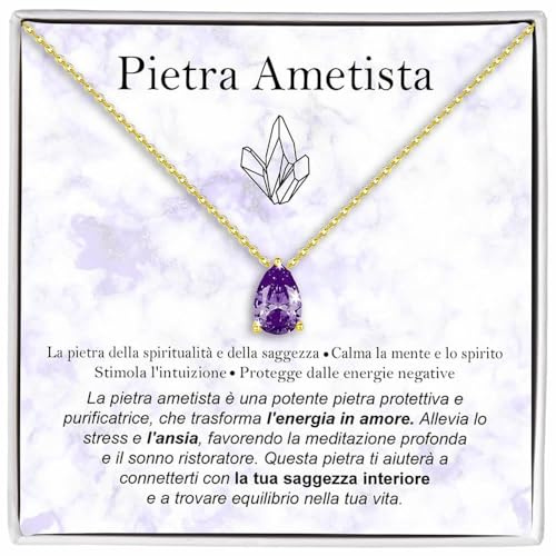 Bramart Collana Pietra Ametista Regali per lei Idea Regalo per Ragazza Argento Oro Natale Compleanno Collane Figlia Mamma Sorella – Cofanetto con DEDICA incluso