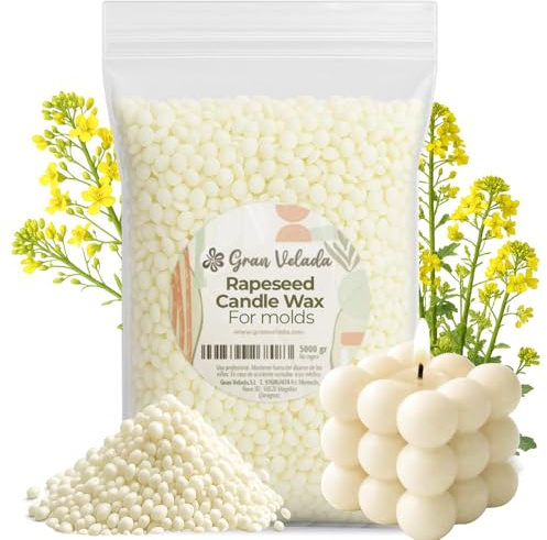 Gran Velada - Rapswachs mit hohem Schmelzpunkt 5000 gr | Natürliches Pflanzenwachs für Formkerzen, Veganer Rohstoff für Kerzenherstellung, Hartes Wachs für Silikonformen,