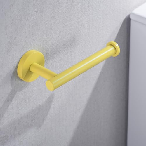 SEABEFORE Toilet Paper Holder -Sturdy Round Yellow Toilet Paper Holder Wall Mount for Bathroom, Premium SUS 304 Stainless Steel Toilet Paper Roll Holder,Drilling,96006-6YL