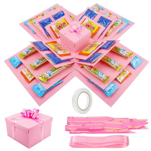 JIANTA 5-lagige Geschenkbox Explosionsbox Geburtstag Rosa, DIY Surprise Box | DIY Überraschungsbox für Geschenkverpackung, Geburtstag, Weihnachten