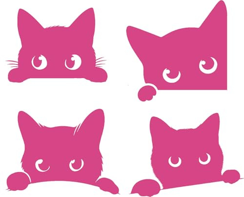 Pack of 4 Cat Peeking Pet Silhouette Cute Stickers -Waterproof Decals for use on Laptops, Car Bumpers, Windows, Water Bottles, Fun Gifts & More (Pink, Small Pack)
