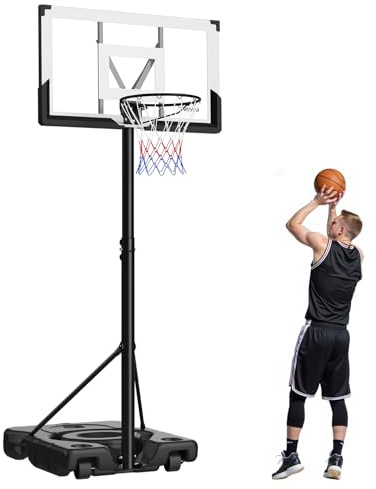 VEVOR Panier de Basket-Ball sur Pied Hauteur Réglable 3,05 m, But de Basketball Mobile avec Roues, Système de Cerceau, Filet et Panneau en PC pour Basket, pour Terrasse Extérieur Intérieur Sport