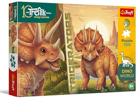 Trefl - Puzzle 100 Teile, Inspired By Dino World, Triceratops, 5+ | Fördert Konzentration und Beobachtungsgabe, hohe Qualität, detailreiches Puzzle, farbenfrohes Puzzle für Kinder
