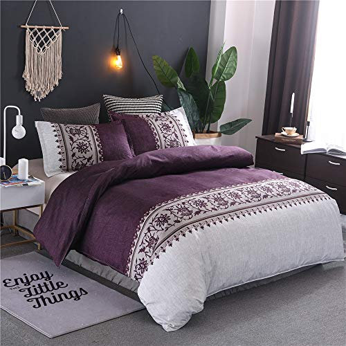 Bettwäsche Set Bettbezug Und Kissenbezug Moderne Drucken Design Rot Blau Braun Grau Lila Reißverschluss Schließung Microfaser Bettwäsche-Set (Lila, 220 x 240 cm)