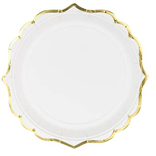 PartyDeco Platos de papel con borde dorado, 18,5 cm, juego de 6 platos desechables, para fiestas, cumpleaños, bodas, bautizos