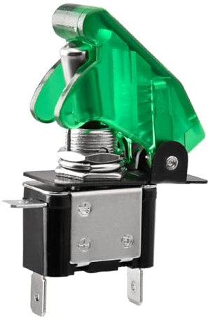 Heschen Interruptor de palanca de metal, 12V 20A, SPST, ON/OFF, 2 posiciones, 3 pines, con tapa impermeable (Verde transparente)
