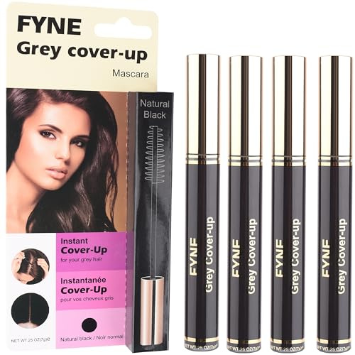 FYNE Root Touch Up Hair Mascara – Pack of 4 - Instant Natural Black Grey Hair Cover Up - Magic Retouch Temporary Hair Colour for Men & Women