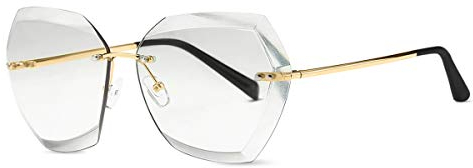 LumiSyne Randlos Sonnenbrille Für Damen Transparente Verlaufsgläser Metallrahmen Diamant Schneiden Linse UV400 Übergroß Rahmenlos Brille Mit Brillenetui