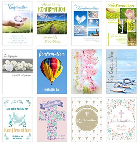 Edition Seidel Set 24 Premium Konfirmationskarten mit Umschlag (Doppelkarten/Klappkarten mit Briefumschlag) Karte Postkarte Konfirmation (12 x 2 Karten)