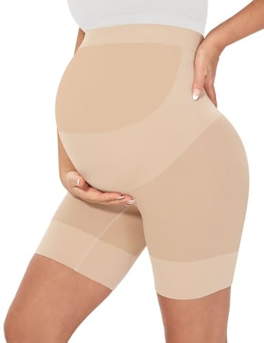MUSIDORA Maternity Shapewear Under Dress, High Waist Mid-Thigh Pregnancy Shapewear Underwear (Nude XL)