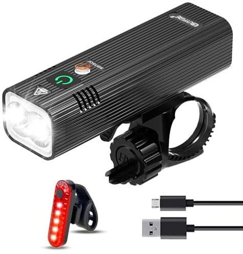 EBUYFIRE USB Rechargeable Sensor Bike Light Set, Super Bright LED Bicycle Front Light Sensor Headlight and Rear Taillight Bike bell Kit, 3/5 Modes Cycling Safety Flashlight, Fit All Bikes
