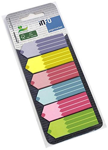 inFO Notes Buntstift Papier-Pagemarker, 6 Blöcke mit je 25 Blatt auf bedruckter Kartonkarte, FSC zertifiziertes Papier