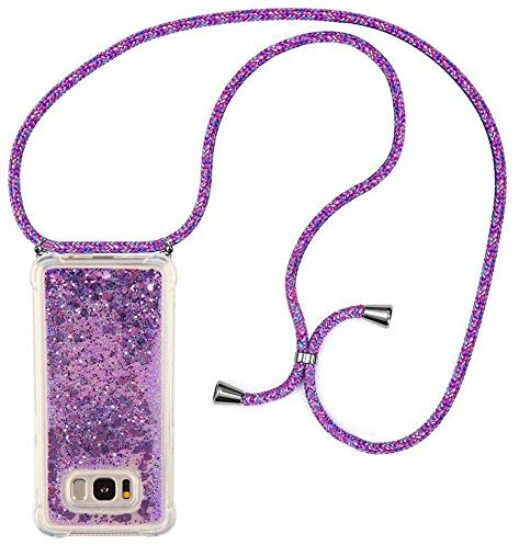 HongMan Handykette Hülle für Samsung Galaxy S8 Plus,Quicksand Glitzer Hülle mit Band,Silikon Handyhülle mit Kordel Umhängenband,Schnur mit Treibsand Case zum Umhängen,für Samsung Galaxy S8 Plus