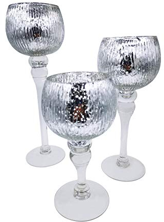 3tlg. Teelichthalter Glas Kerzenhalter, Hoch 40/35/30cm Romantische Glaskelch Windlicht Set für Tischdekoration Kerzenständer für Weihnachts Wohnzimmer Geburtstag Hochzeit Feier Deko