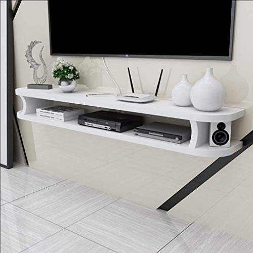 Wandmedienkonsole Für DVD-Blu-ray-Player, TV-Ständer, Satelliten-TV-Box, Kabelbox, TV-Gerät, Floating Frame Wandregal (Farbe: Weiß, Größe: 80 cm)