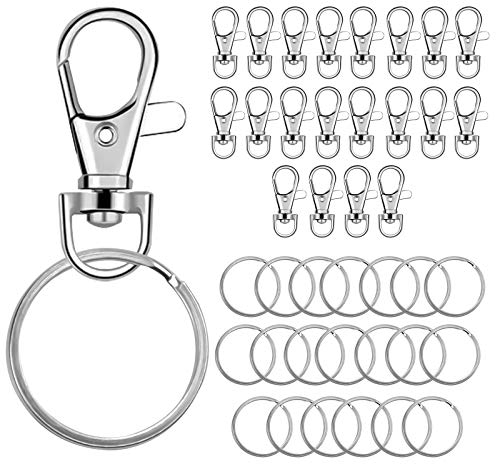 Schlüsselanhänger 20 Stück Karabiner Klips 25mm Schlüsselring mit Edelstahl Silber Abnehmbarer Kleine Drehbarem Schlüsselring für Schmuckherstellung Findings DIY Zubehör
