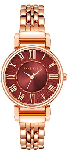 Anne Klein Orologio da polso da Donna, con cinturino a bracciale, Borgogna/Oro Rosa