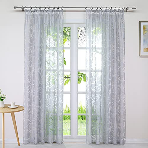 Joyswahl Voile Gardine in Ausbrenner Qualität mit edlem Ranken-Design transparenter Vorhang »Jessica« Unifarbiges Schals Wohnzimmer Fensterschal BxH 140x245cm Grau mit Kräuselband 1 Stück