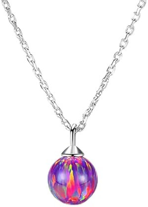 LOKILOKI Fantastische 925 Sterling Silber 6mm Rot Runde Kugel Feueropal Birthstone Anhänger Halskette Für Frauen Charming Choker Schmuck