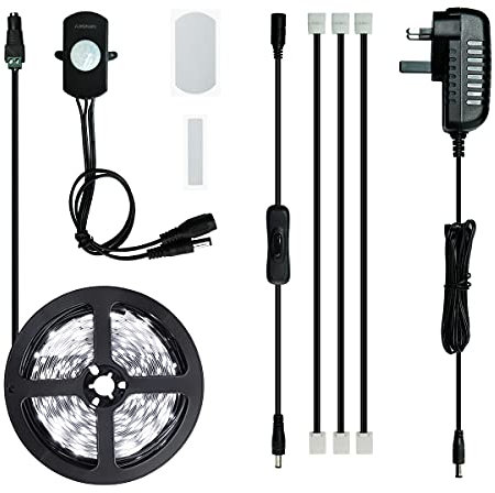 Sensky Motion Sensor LED Strip Light 6M Motion Activated LED Strip Kit for Under Cabinet, Under Bed, Pantry, Kitchen, Stairway, Closet Lighting DIY Decoration (White 6000-6500K)
