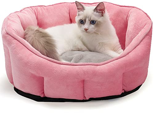 Linghe Lit pour Chats d'Intérieur - Grotte Douce pour Animaux de Compagnie, Lit pour Chien (Rose)