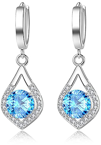 ZESLIV Damen Ohrringe hängend 925 Silber Ohrstecker Strass Modeschmuck Ohrhänger Blau