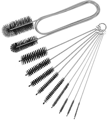 10 Pcs Flexible Drain and Straw Brush Set for Pipe Cleaning, Pipe Cleaning Brush, 61Inch Stainless Steel Hose Brush and 8.2Inch Long CPAP Pipe Cleaning Brush (Black)