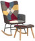 vidaXL Schaukelstuhl mit Hocker, Sessel Schwingstuhl mit Armlehne, Schaukelsessel Relaxstuhl mit Stahlgestell, Relaxsessel Schwingsessel Wohnzimmer, Patchwork Stoff