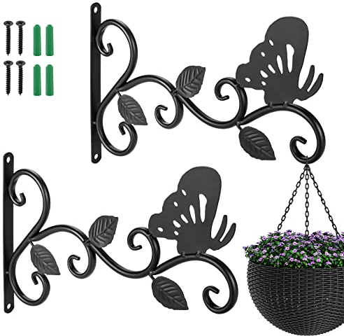 Kyrio Pflanzenhalter Wand, 12 Zoll Wandbehang Korbhalterung Pflanzenhaken für Gartenkorb Laterne Rasenlicht Blumentöpfe - 2er Pack