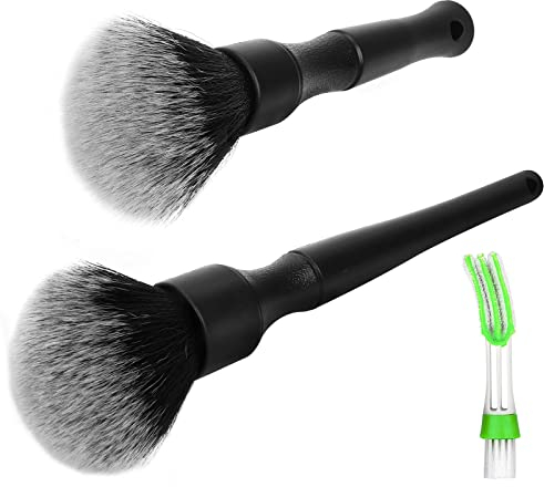 KAMEUN Pinceau de Détail, 3pcs Brosse Nettoyage Voiture Set, Detailing Pinceau Auto, Kit de Brosse Nettoyage Voiture Intérieur Extérieur pour Roues de La Voiture/Tableau de Bord/Bouches D'aération