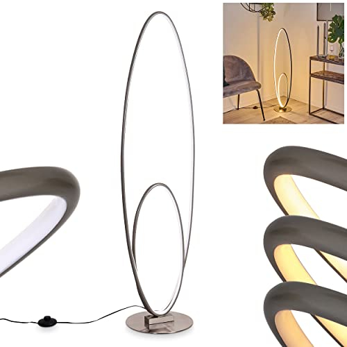 HOFSTEIN LED Stehlampe Harpeth, dimmbare Stehleuchte in Grau/Weiß, Leuchte mit 2 Ringen im modernen Design, Höhe 112 cm, 35 Watt, max. 3700 Lumen, 3000 Kelvin, dimmbar über Fußschalter am Kabel