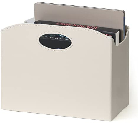 EZDeco Zeitschriftenhalter, faltbarer Zeitschriftenständer, Boden, PU-Leder, Aktenhalter, Zeitungsbuch, Aufbewahrungskorb, Dokumentenmappe, Organizer für Büro, Zuhause (Off-White-1)